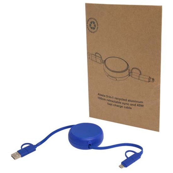 Alasia 100 cm 5-in-1 Kabel aus recyceltem Kunststoff und Aluminium, einziehbar, für Datenübertragung und mit 45W Schnellladung