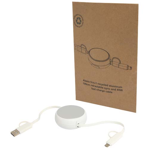 Alasia 100 cm 5-in-1 Kabel aus recyceltem Kunststoff und Aluminium, einziehbar, für Datenübertragung und mit 45W Schnellladung