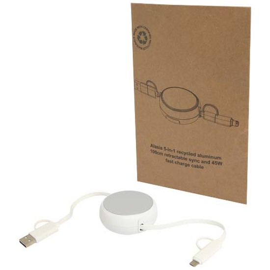 Alasia 100 cm 5-in-1 Kabel aus recyceltem Kunststoff und Aluminium, einziehbar, für Datenübertragung und mit 45W Schnellladung