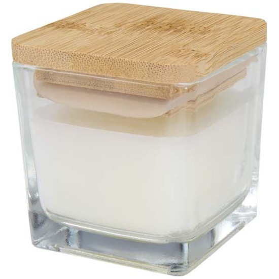Ambra Quadratische Glaskerze mit Bambusdeckel