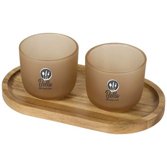 Male Set aus Holztablett und Glastassen