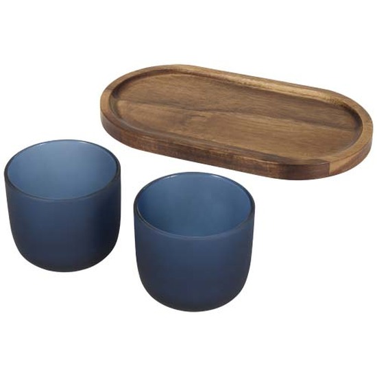 Male Set aus Holztablett und Glastassen
