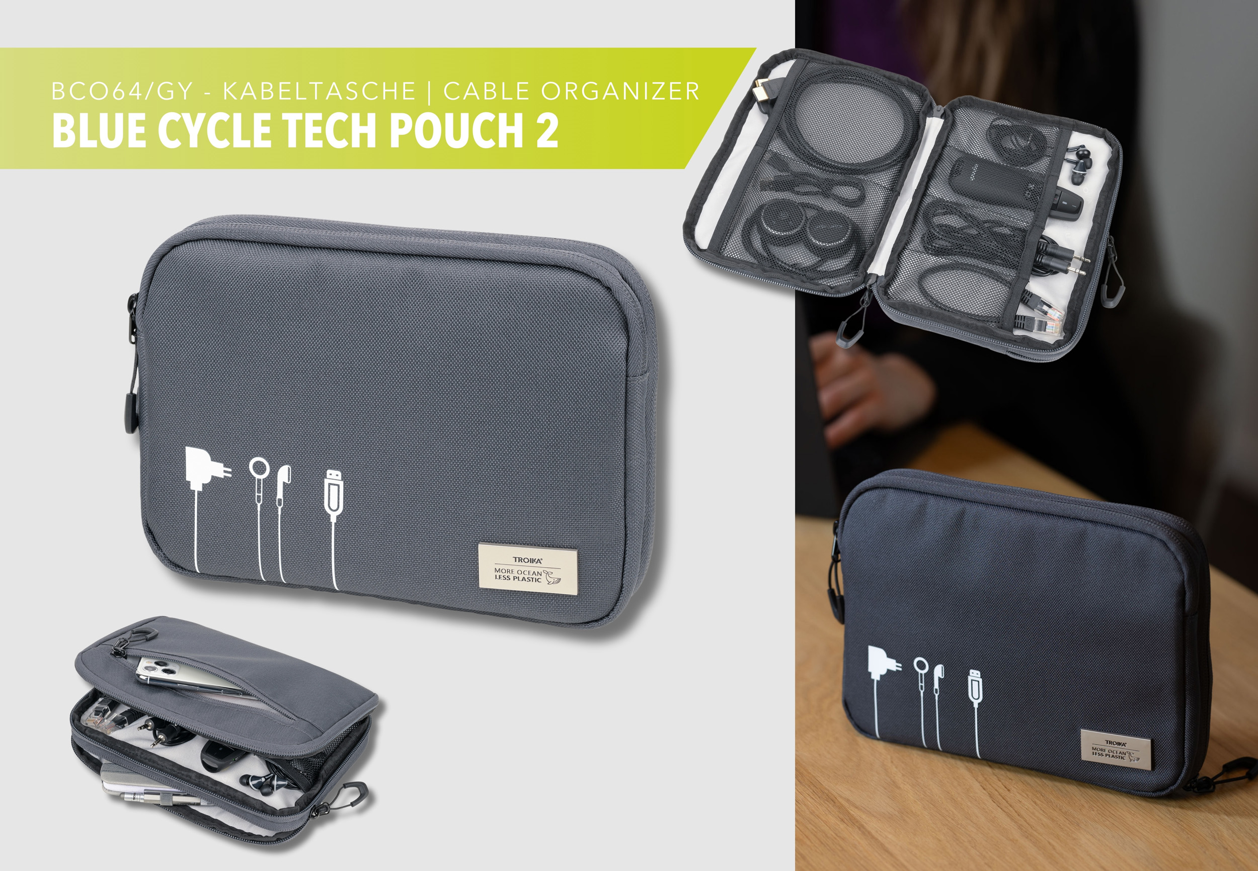 TROIKA Kabeltasche BLUE CYCLE TECH POUCH 2