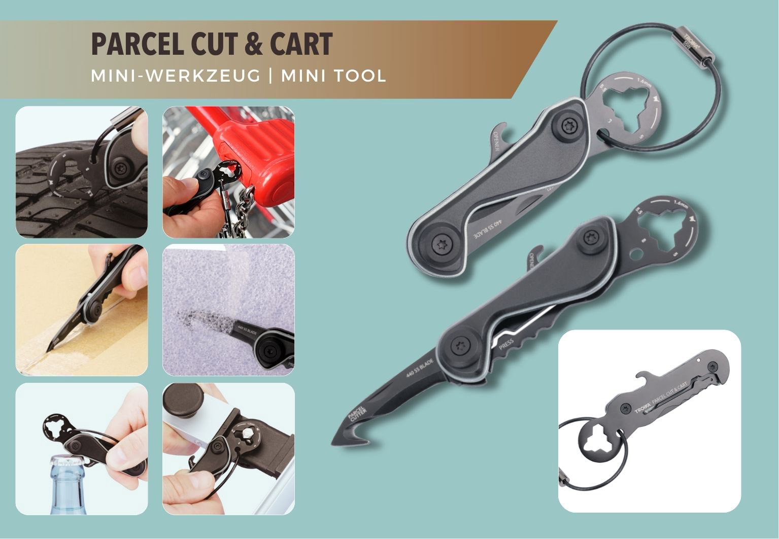 TROIKA Mini-Werkzeug PARCEL CUT & CART