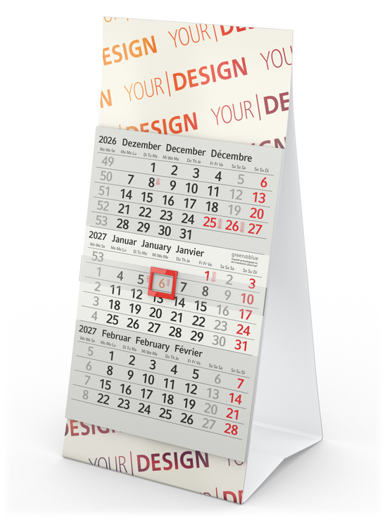Tischkalender Mini 3 RECYCLING Karton-Dachaufsteller