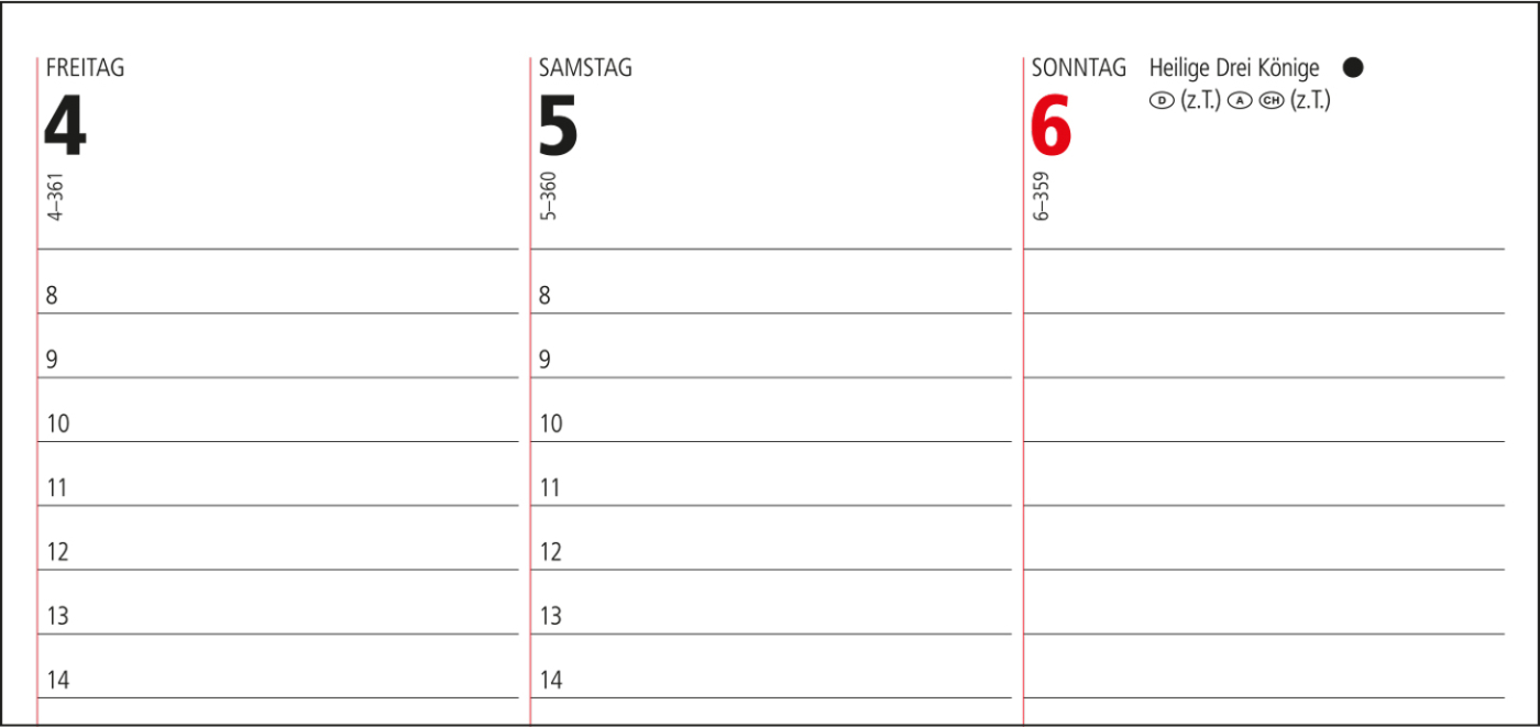 Tisch-Querkalender Signal 1 Woche = 1 Seite 8–20 Uhr