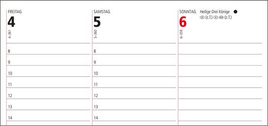 Tisch-Querkalender Signal 1 Woche = 1 Seite 8–20 Uhr