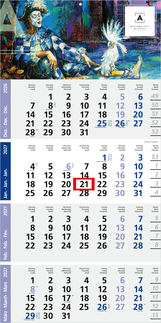 4-Monatskalender Einblatt Logic 4 Post A Design-Kalendarium
