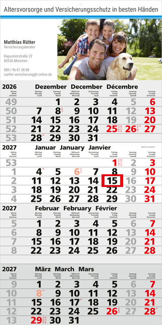 4-Monatskalender Einblatt Mega 4 Post A EXPRESS postoptimiert