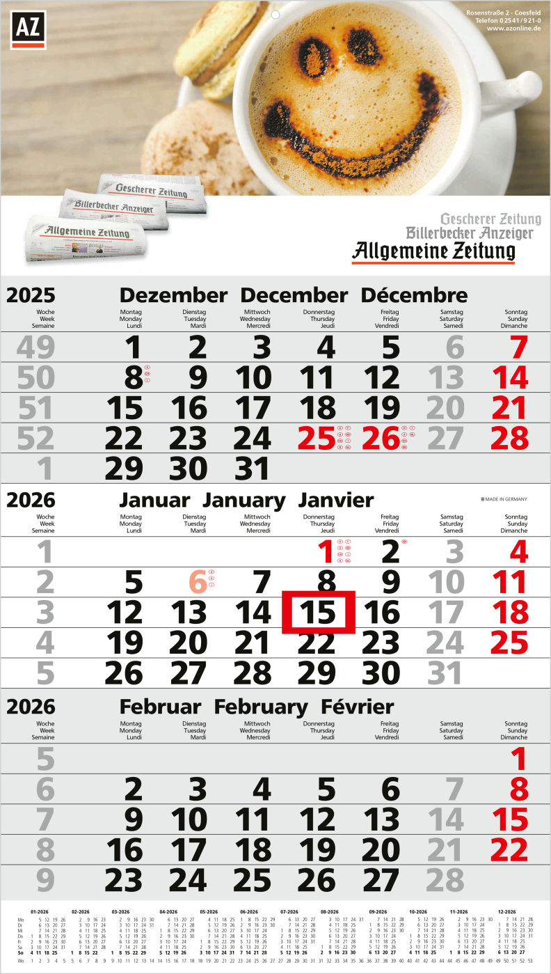 3-Monatskalender Primus 3 Post Bestseller (Einblatt)