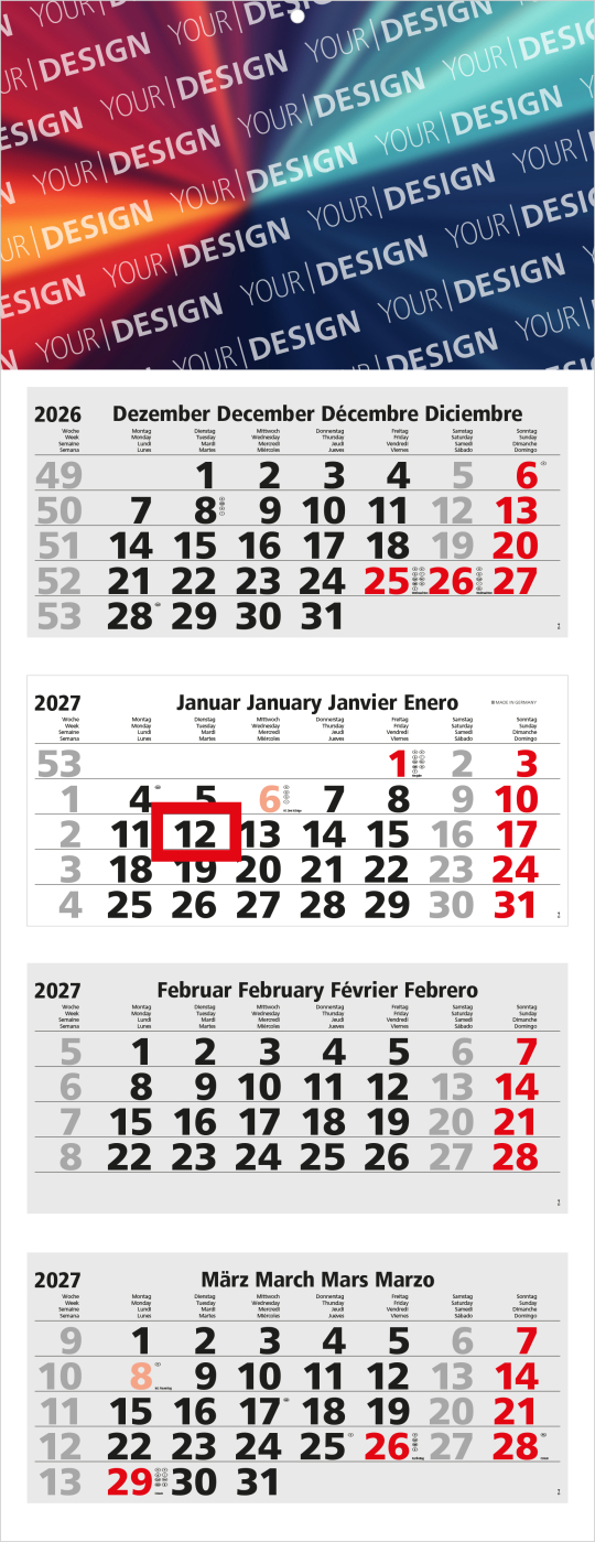 4-Monatskalender Mehrblock Forum Light 4 Werbung am Kopf