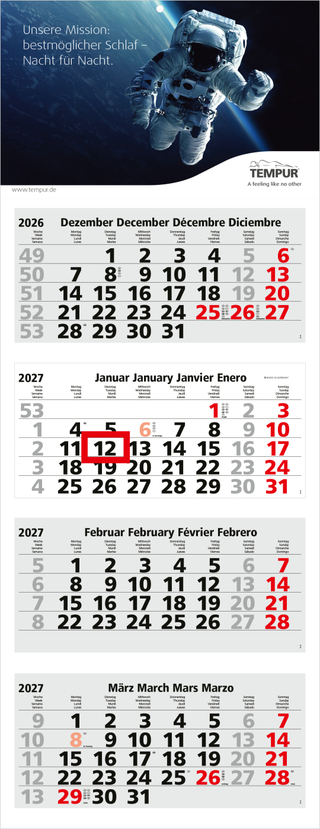 4-Monatskalender Mehrblock Forum Light 4 Werbung am Kopf
