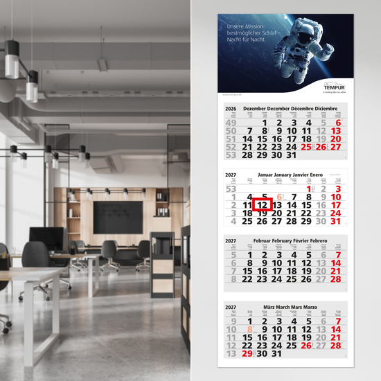 4-Monatskalender Mehrblock Forum Light 4 Werbung am Kopf