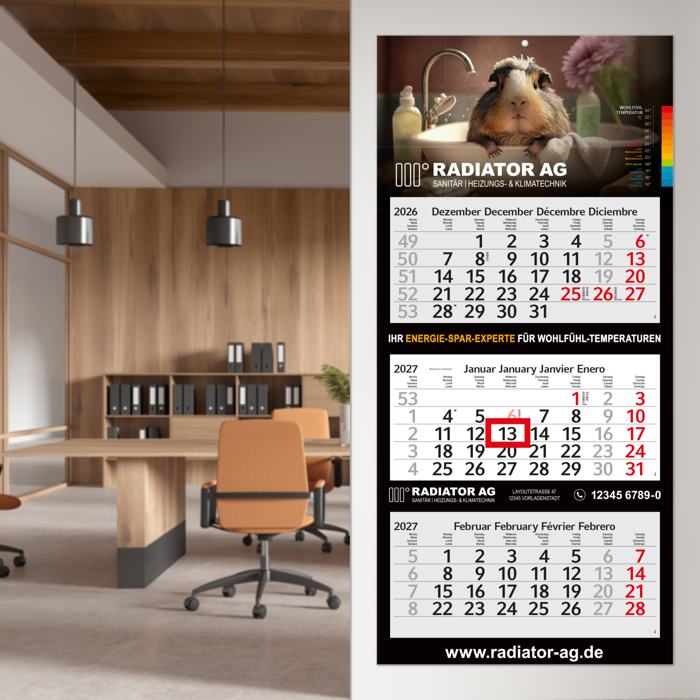 3-Monatskalender Mehrblock Profil 3 Schrift modern
