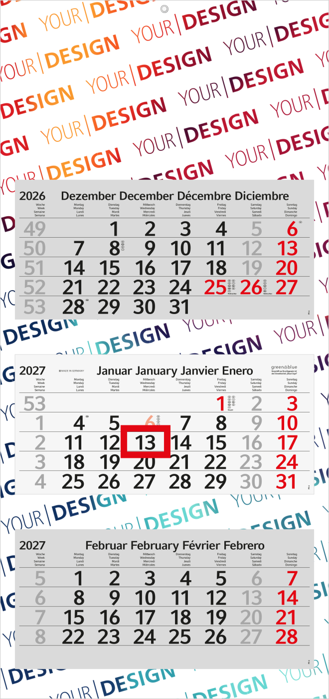 3-Monatskalender Mehrblock Profil 3 RECYCLING Schrift modern