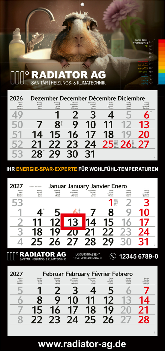 3-Monatskalender Mehrblock Profil 3 EXPRESS Schrift modern