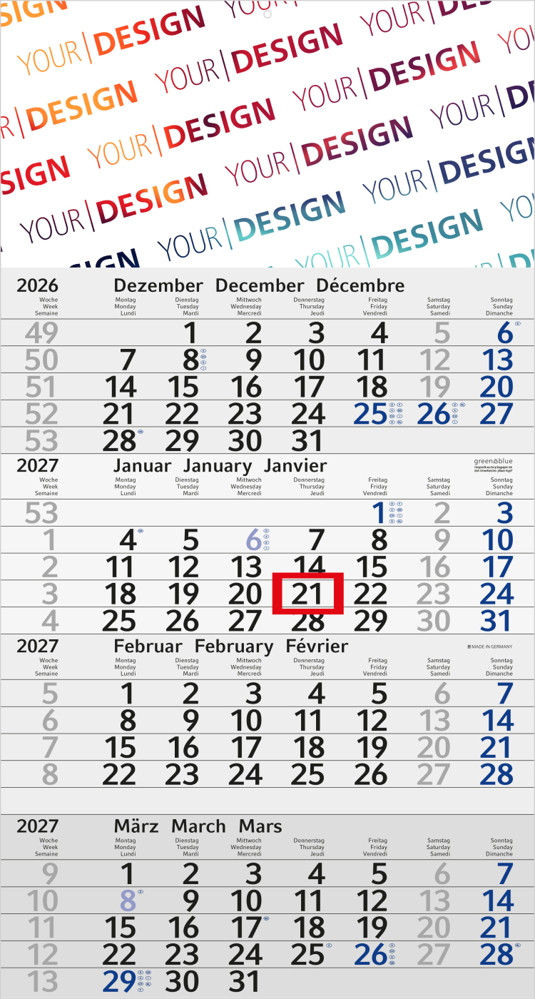 4-Monatskalender Einblatt Budget 4 RECYCLING Schrift modern