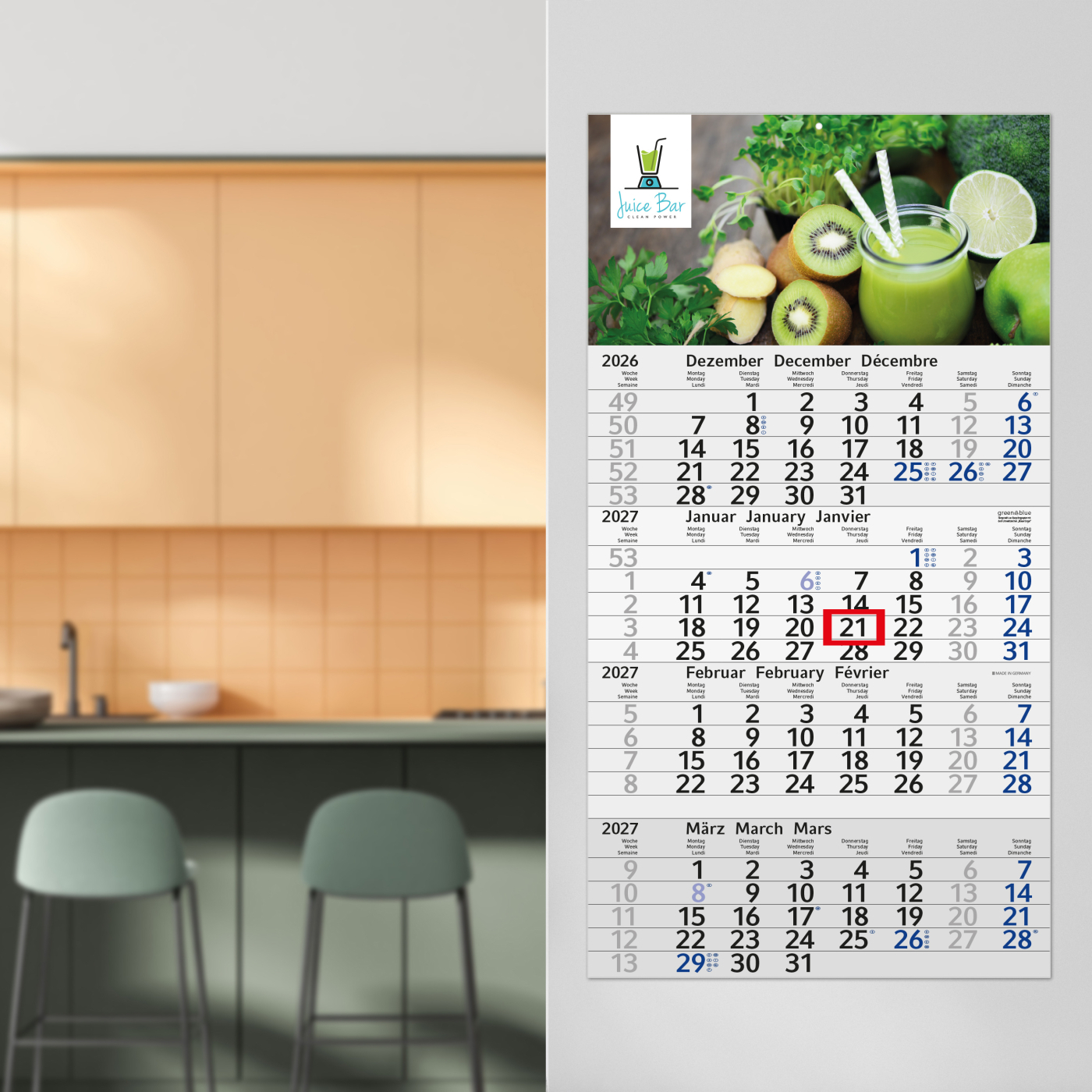 4-Monatskalender Einblatt Budget 4 RECYCLING Schrift modern