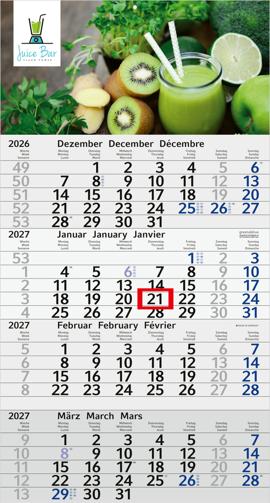 4-Monatskalender Einblatt Budget 4 RECYCLING Schrift modern