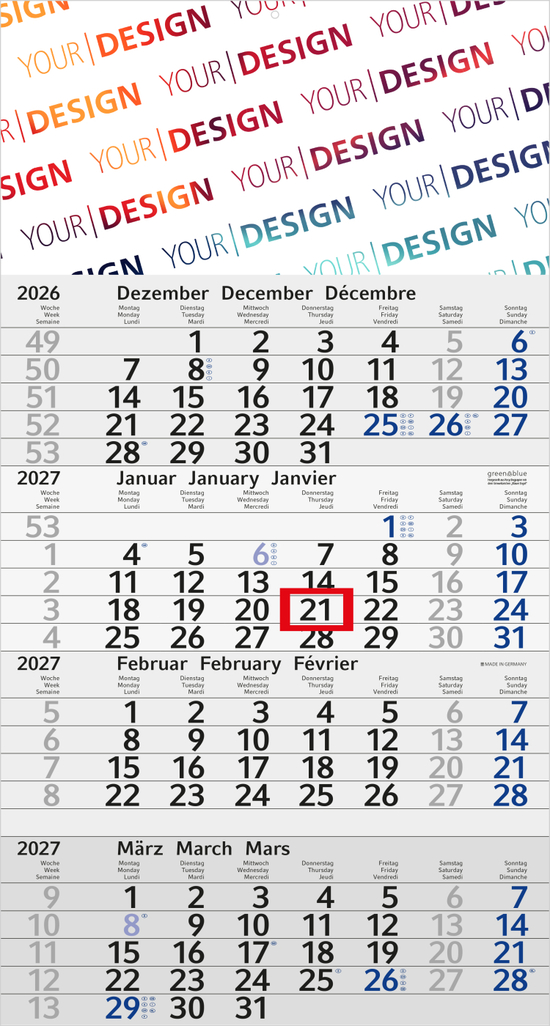 4-Monatskalender Einblatt Budget 4 RECYCLING Schrift modern