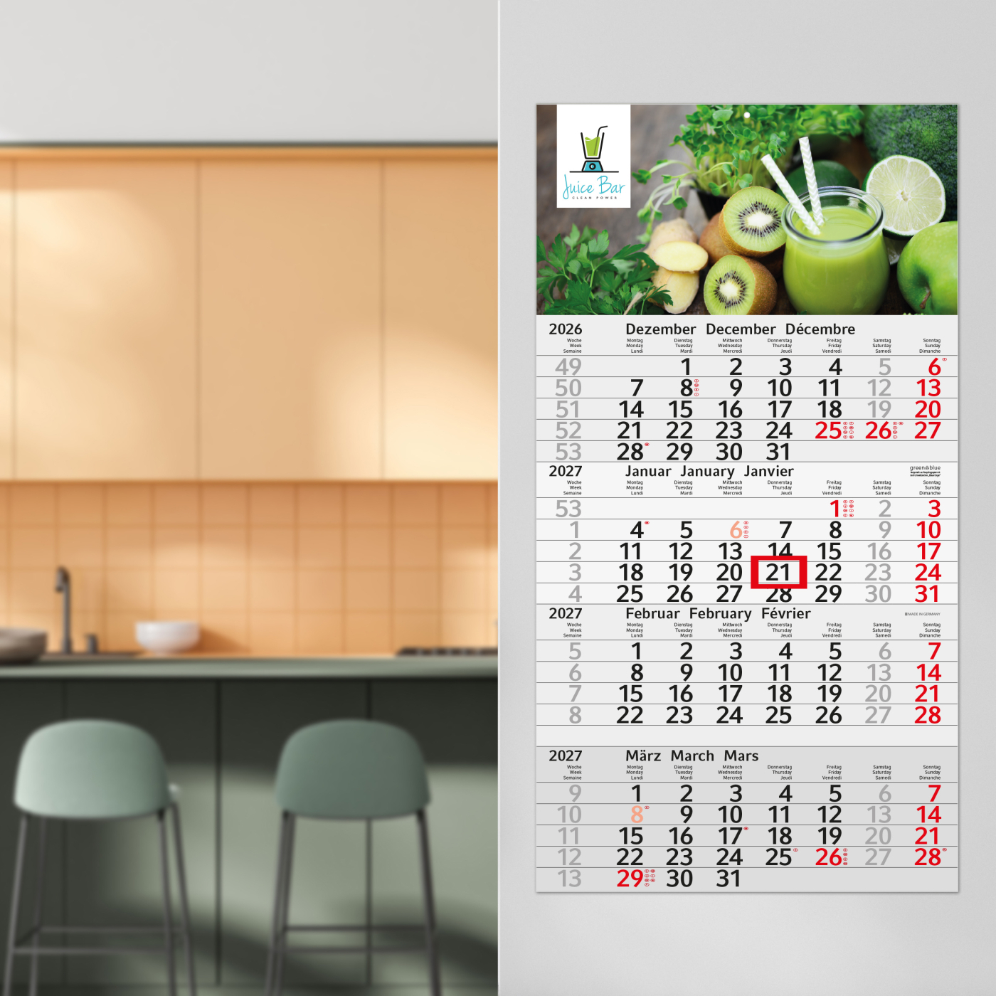 4-Monatskalender Einblatt Budget 4 RECYCLING Schrift modern