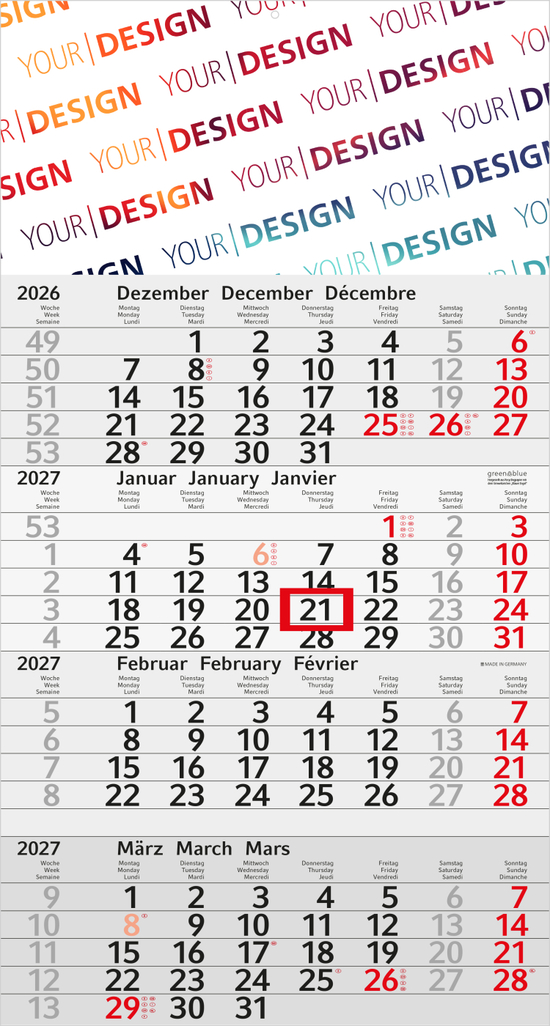 4-Monatskalender Einblatt Budget 4 RECYCLING Schrift modern