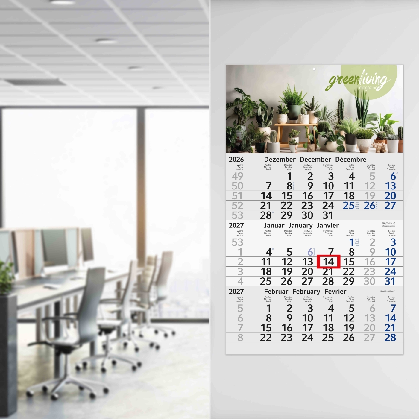 3-Monatskalender Einblatt Budget 3 RECYCLING Schrift modern