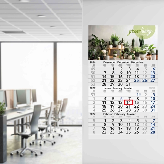 3-Monatskalender Einblatt Budget 3 RECYCLING Schrift modern