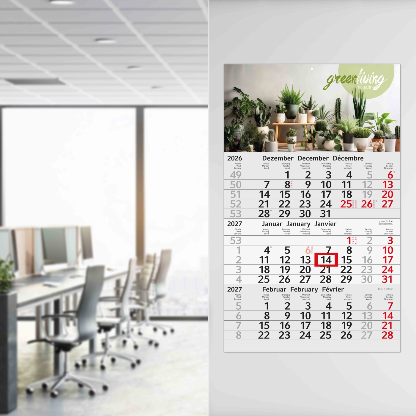 3-Monatskalender Einblatt Budget 3 RECYCLING Schrift modern