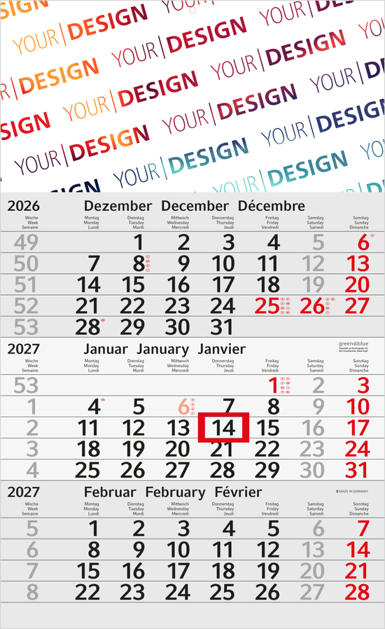 3-Monatskalender Einblatt Budget 3 RECYCLING Schrift modern