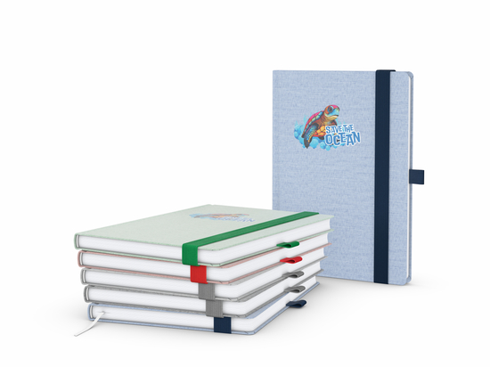 Notizbuch Ocean-Book RECYCLING rPET-Hardcover farbig A5, Lineatur Winkelkaro, Material-Infoblatt nein