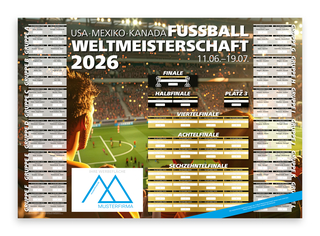 WM-Planer Spielplan-Wandplaner Fußball-WM 2026, Postoptimierung ja (gefalzt auf DIN A4), WM-Motiv Stadionemotion