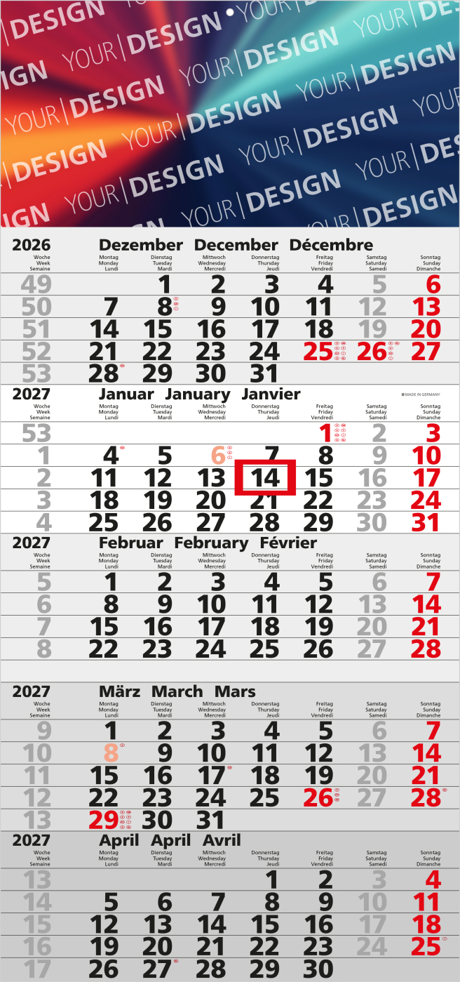 5-Monatskalender Einblatt Quintus 5 EXPRESS Monate gleich groß