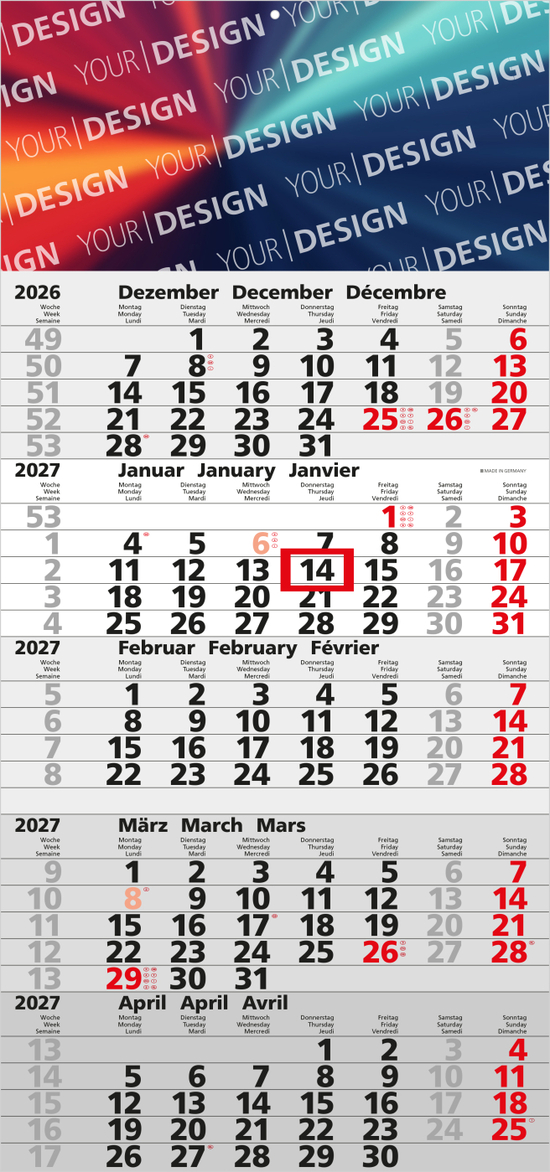 5-Monatskalender Einblatt Quintus 5 EXPRESS Monate gleich groß