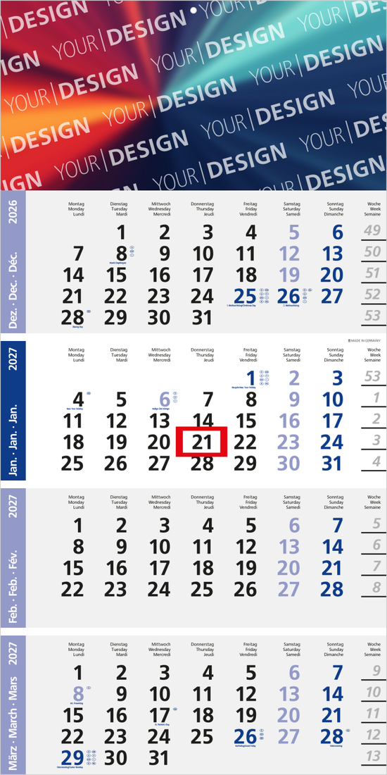 4-Monatskalender Einblatt Logic 4 Post A EXPRESS Design-Kalendarium
