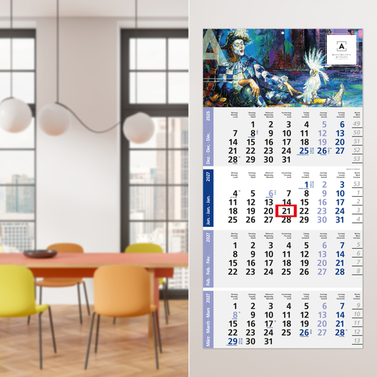 4-Monatskalender Einblatt Logic 4 Post A EXPRESS Design-Kalendarium