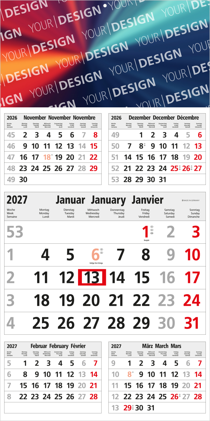 5-Monatskalender Einblatt Commerce 5 Post A EXPRESS postoptimiert