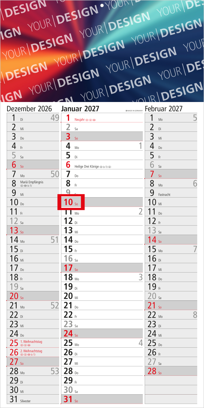 3-Monatskalender Einblatt Spectrum 3 EXPRESS Streifenkalender 3 Monate