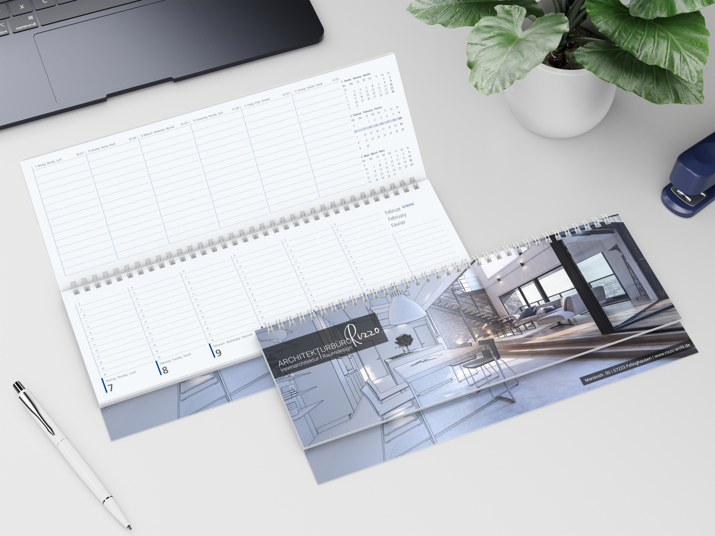 Tisch-Querkalender Compact EXPRESS 1 Woche = 2 Seiten 8–20 Uhr