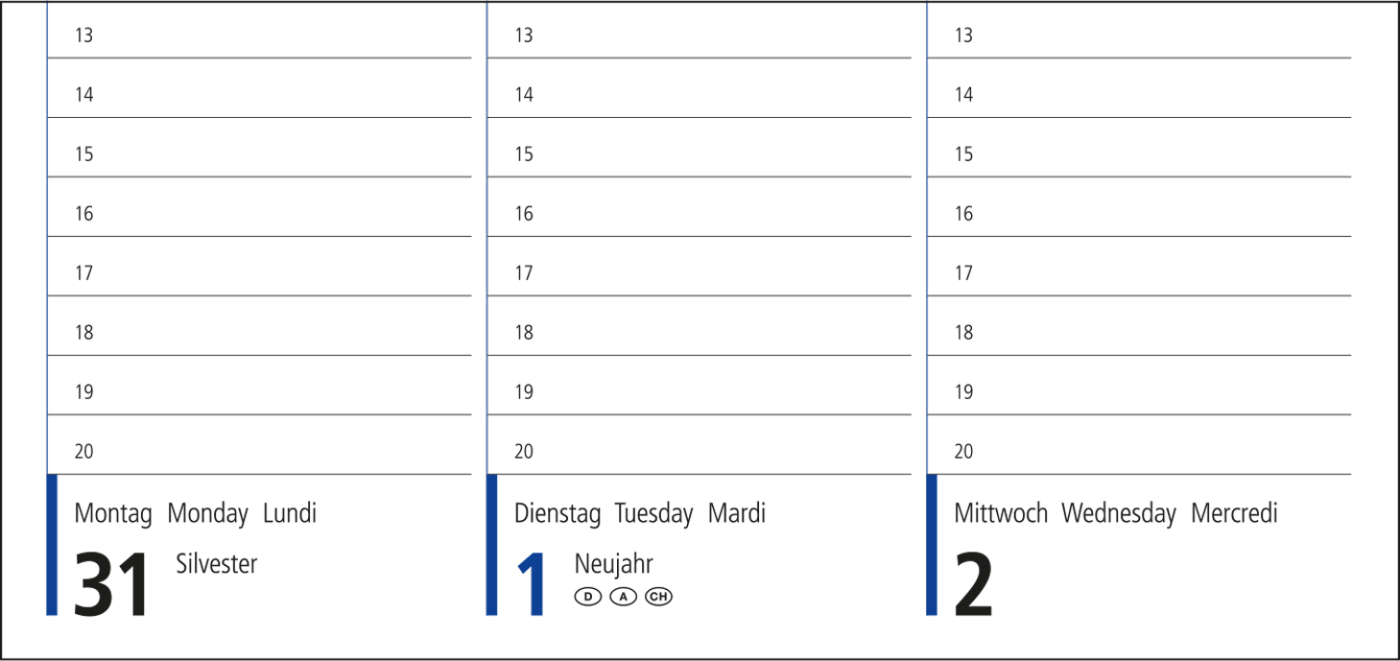 Tisch-Querkalender Compact EXPRESS 1 Woche = 2 Seiten 8–20 Uhr
