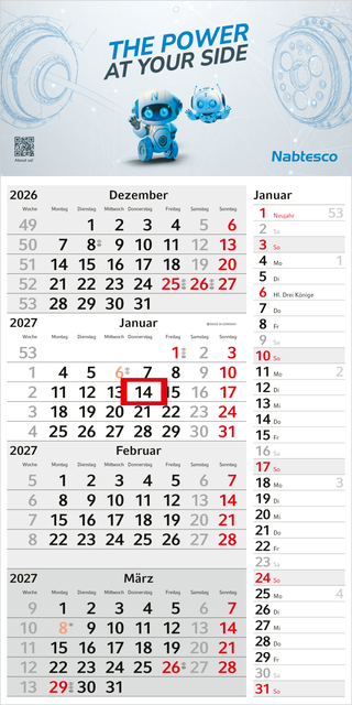 4-Monatskalender Einblatt Konzept 4 Post EXPRESS mit Streifenkalendarium