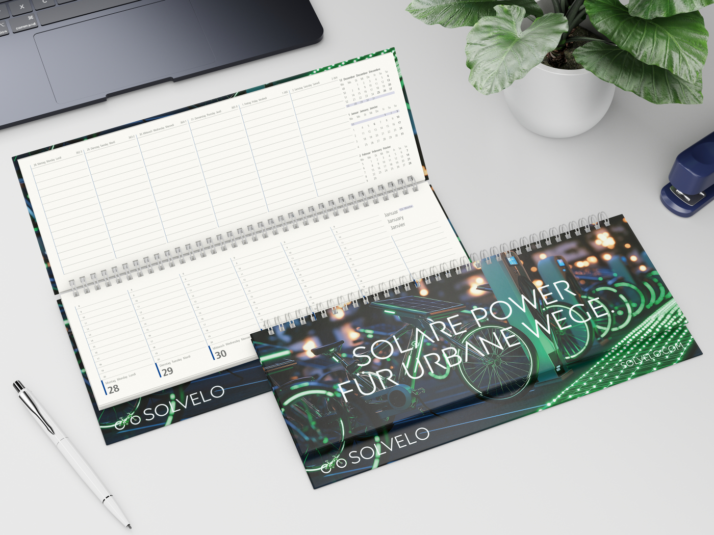 Tisch-Querkalender Compact RECYCLING 1 Woche = 2 Seiten 8–20 Uhr