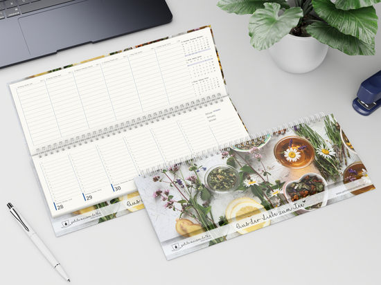 Tisch-Querkalender Compact RECYCLING 1 Woche = 2 Seiten 8–20 Uhr