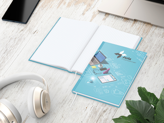Notizbuch Note-Book Ecken spitz Hardcover individuell bedruckt