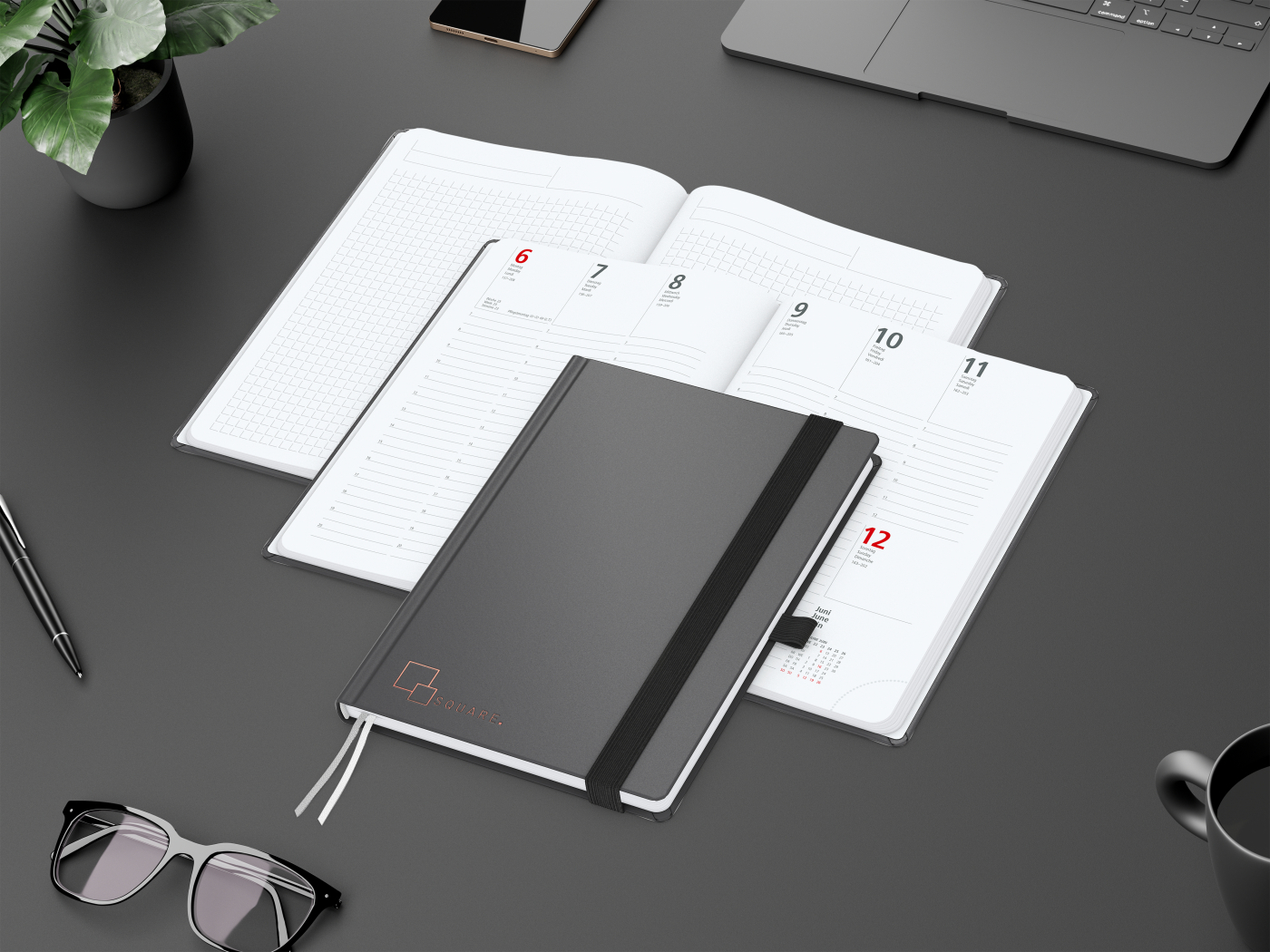 Wochenkalender vorne + Notizen hinten Vision-Hybrid Kunstleder-Hardcover A5