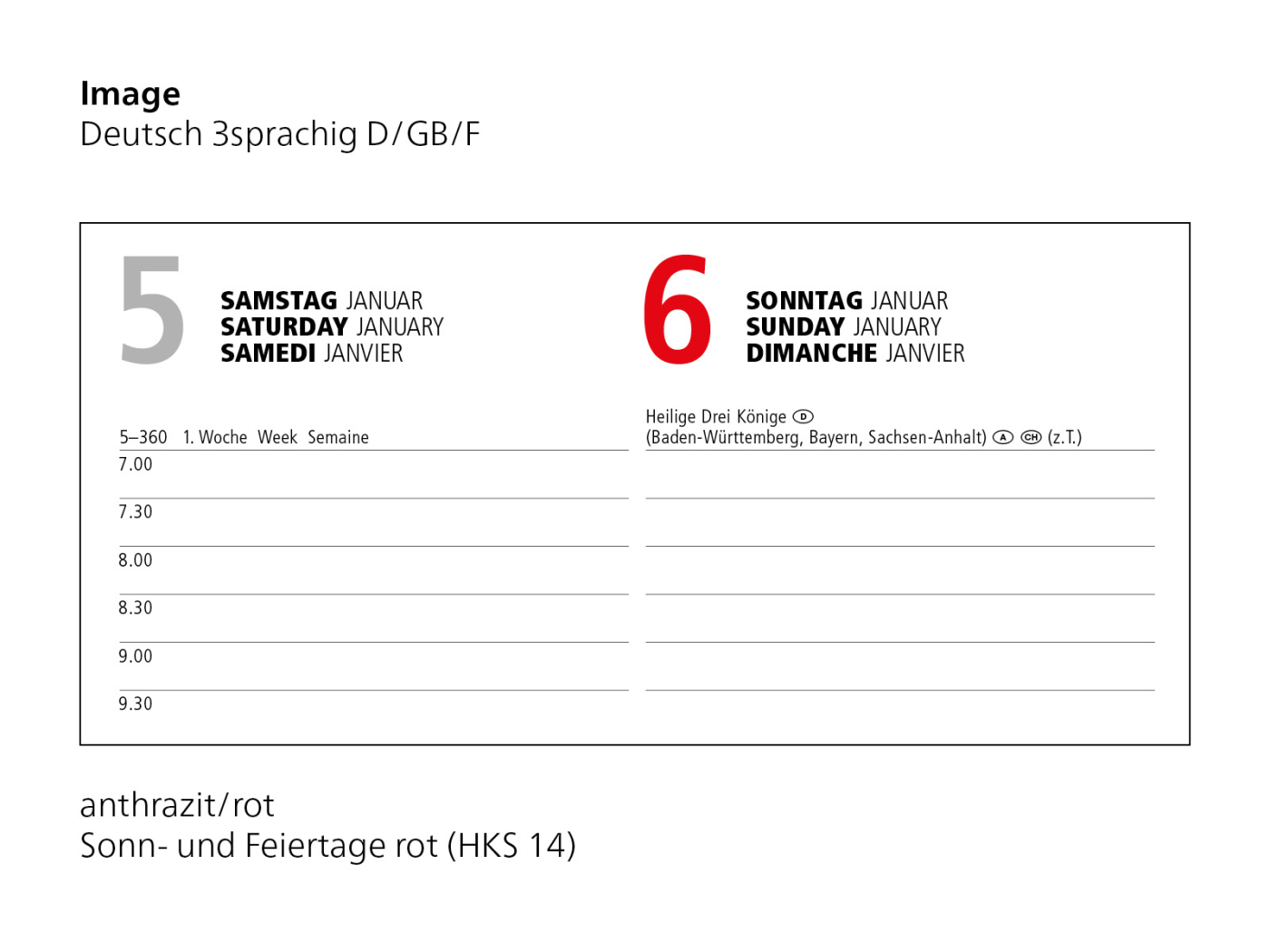 Tageskalender Image Mo.–Fr. je 1 Seite 352 Seiten Kunstleder-Hardcover