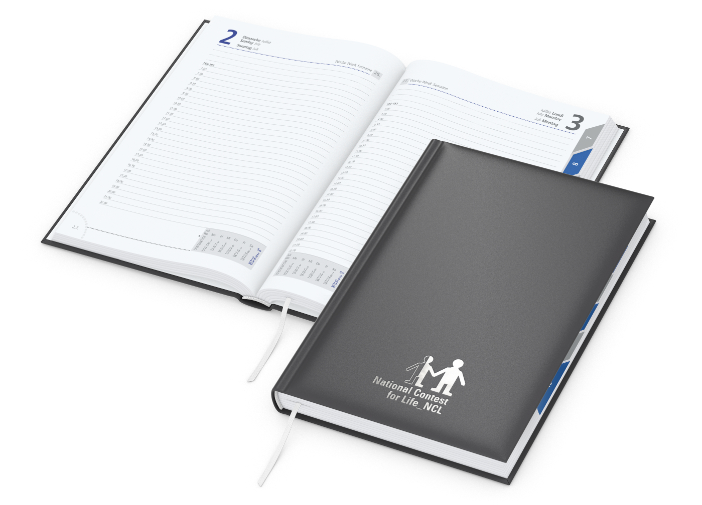 Tageskalender Manager Monatsregister Mo.–So. je 1 Seite Kunstleder-Hardcover