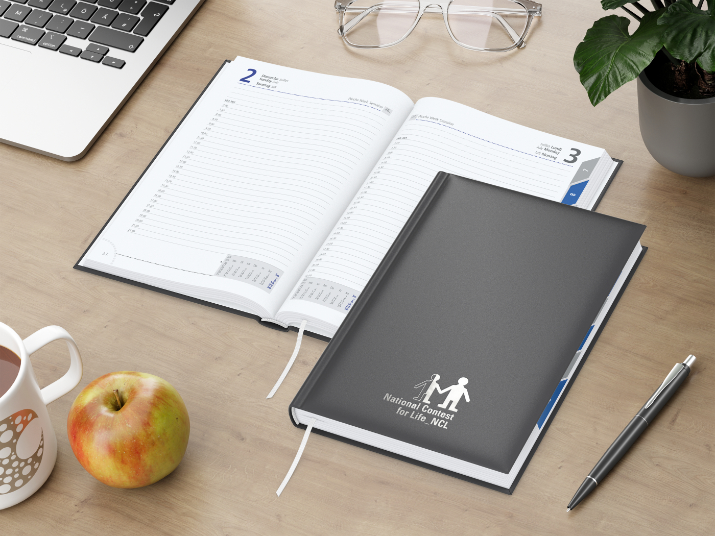 Tageskalender Manager Monatsregister Mo.–So. je 1 Seite Kunstleder-Hardcover