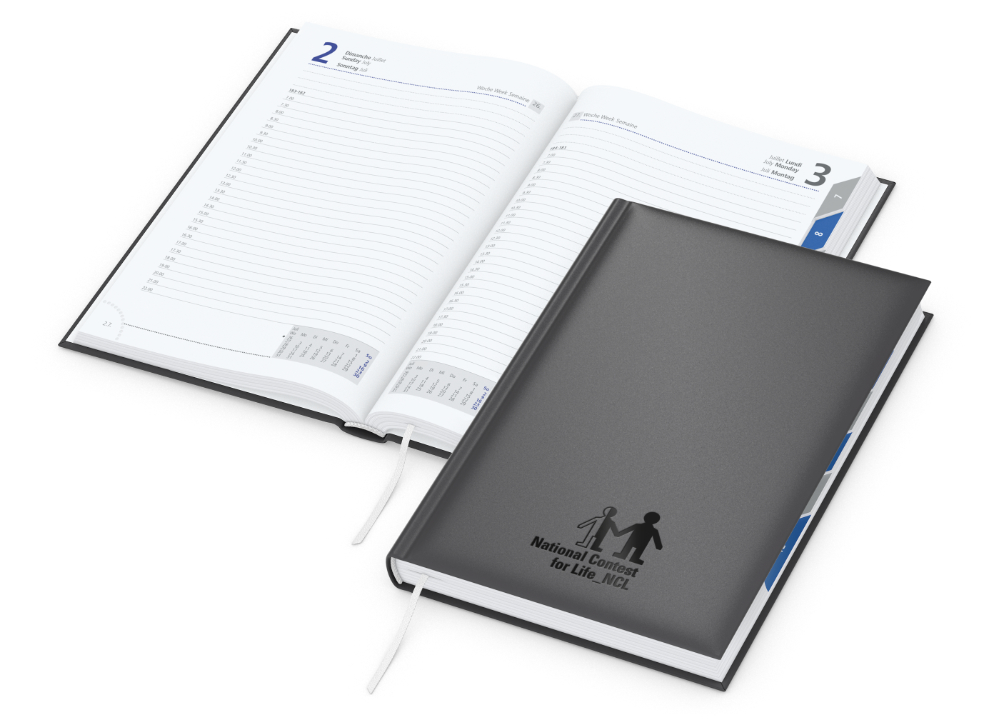 Tageskalender Manager Monatsregister Mo.–So. je 1 Seite Kunstleder-Hardcover