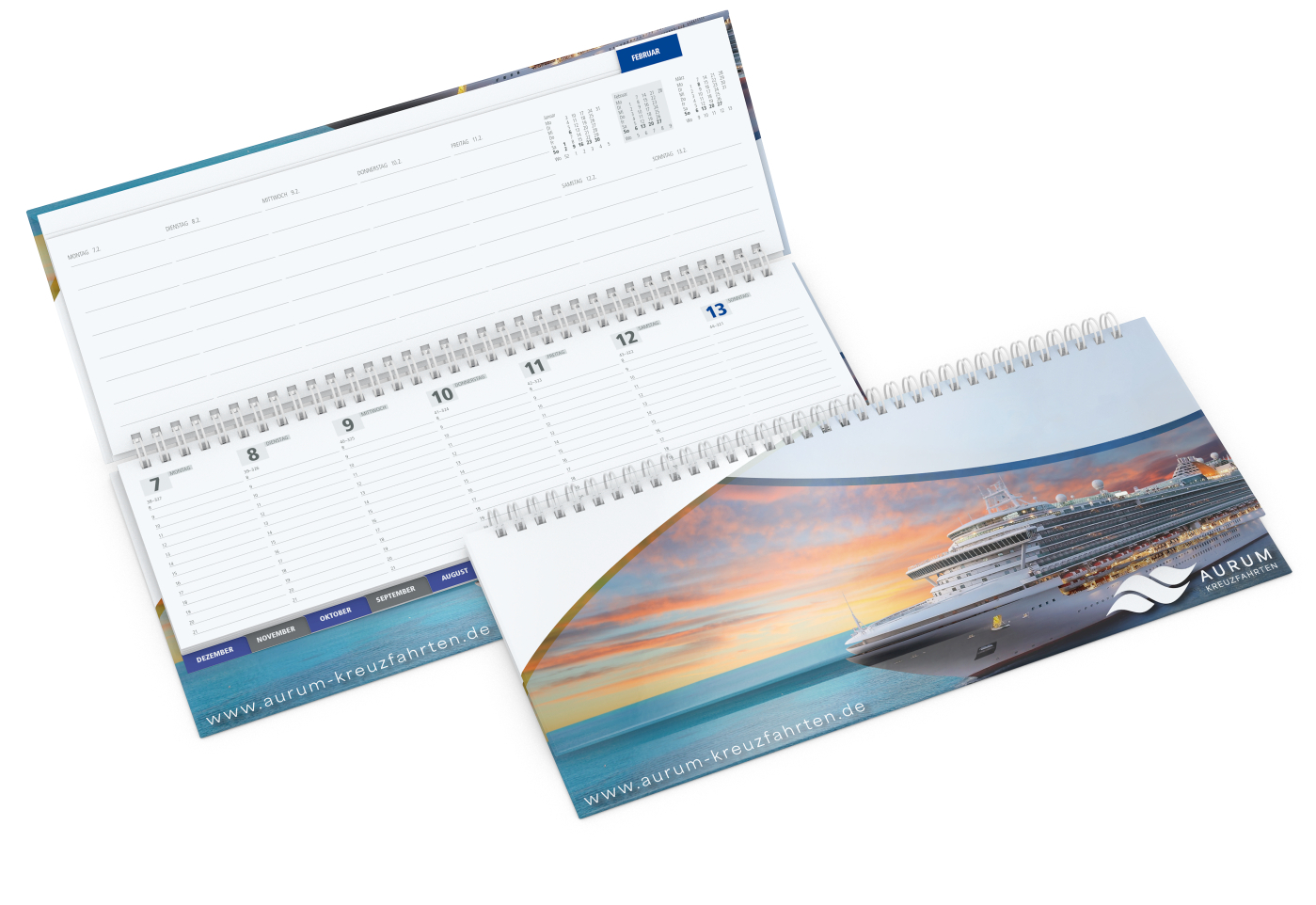 Tisch-Querkalender Master Monatsregister 1 Woche = 2 Seiten 8–21 Uhr